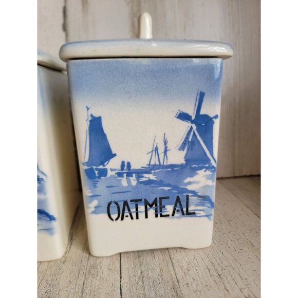 Vintage oatmeal barley Germany‎ windmill container jar set kitchen - Picture 4 of 11